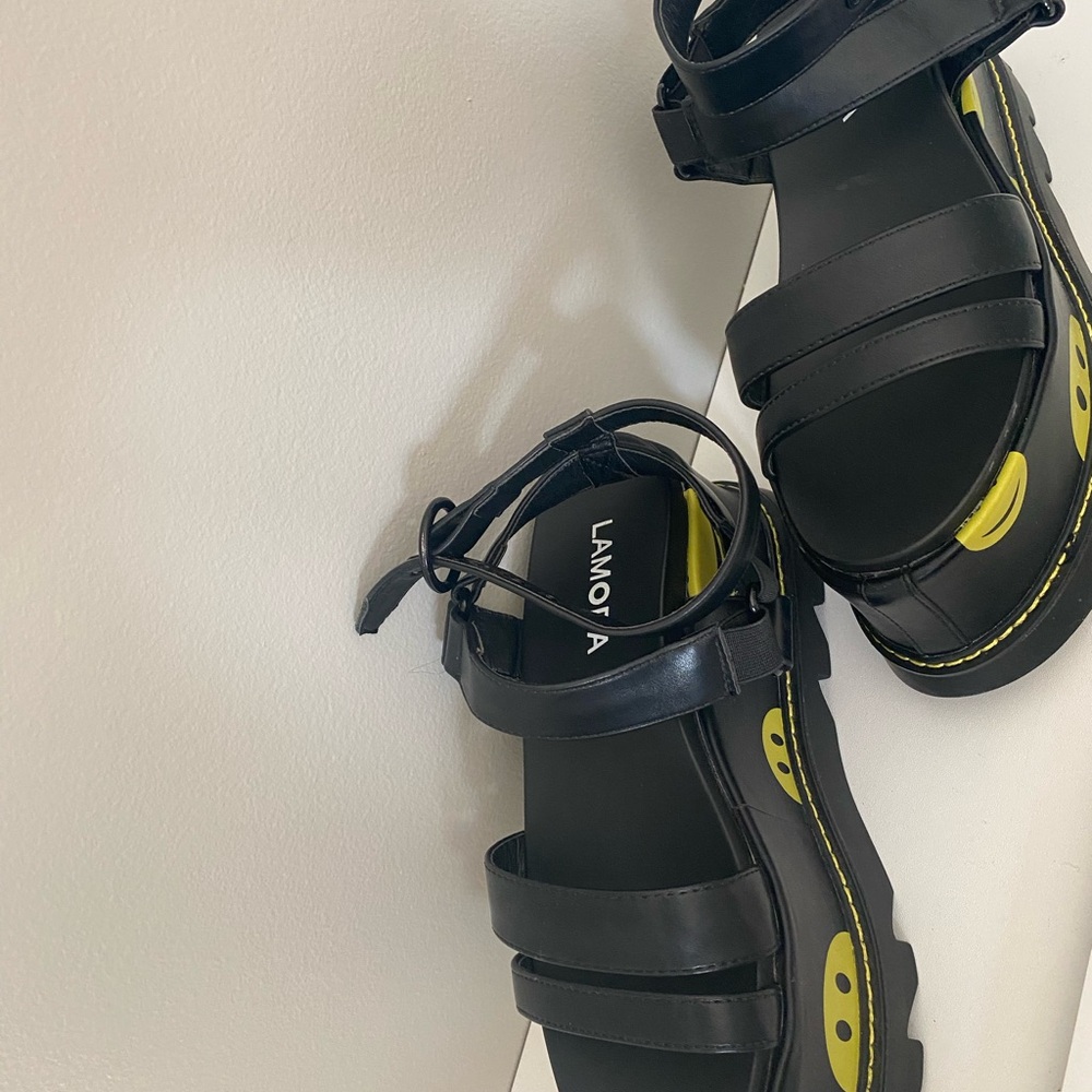 Black Keep Smiling Platform Sandals - image 3